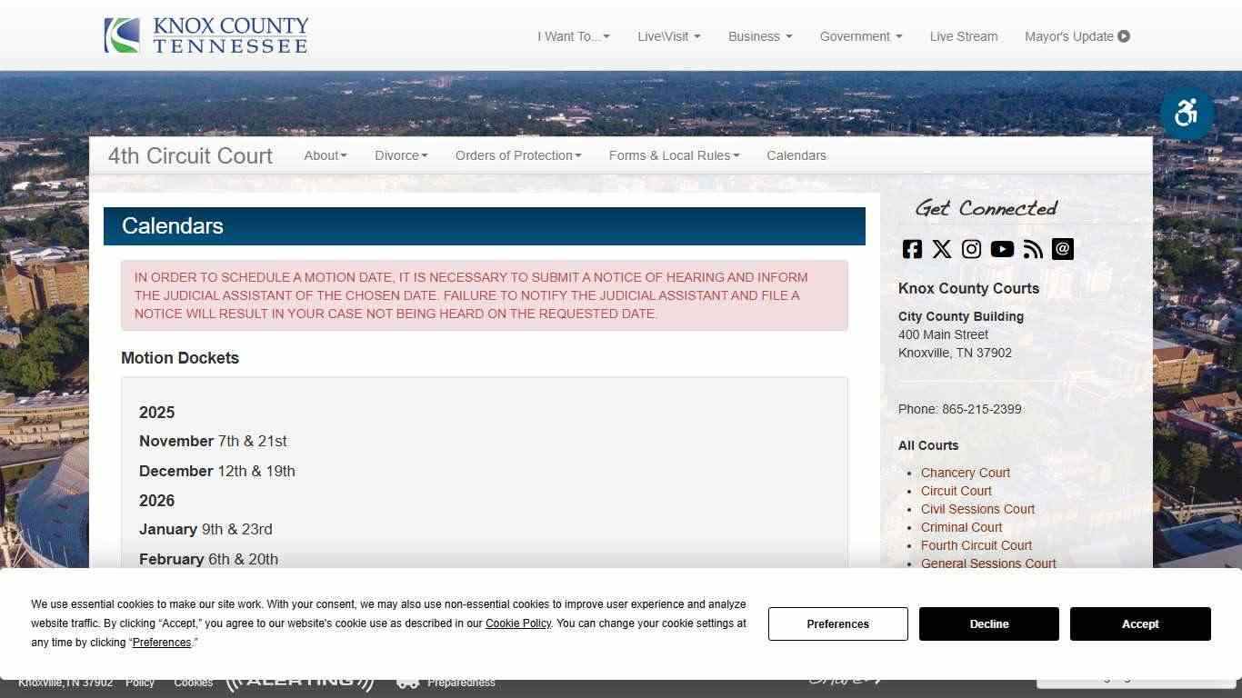 Calendars - 4th Circuit Court - Knox County Court Systems - Knox County Tennessee Government